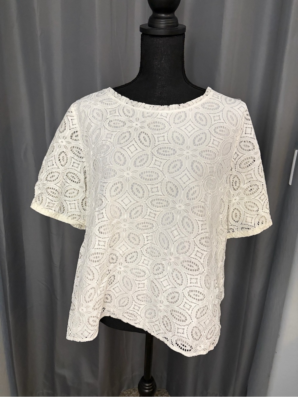 74. Loft Women's White Lace Boxy Top, Size XL